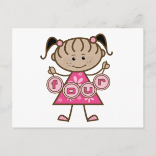 Little Girl 4th Birthday Tshirts and Gifts Postcard