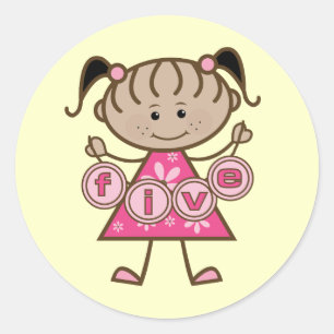 Little Girl 5th Birthday Tshirts and Gifts Classic Round Sticker