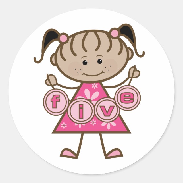 Little Girl 5th Birthday Tshirts and Gifts Classic Round Sticker (Front)