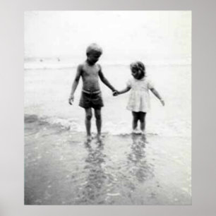 Little girl and boy holding hands colossal poster