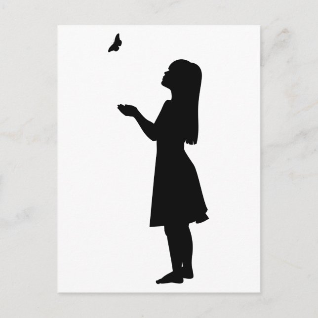 Little Girl And Butterfly Silhouette Child Nature Postcard (Front)