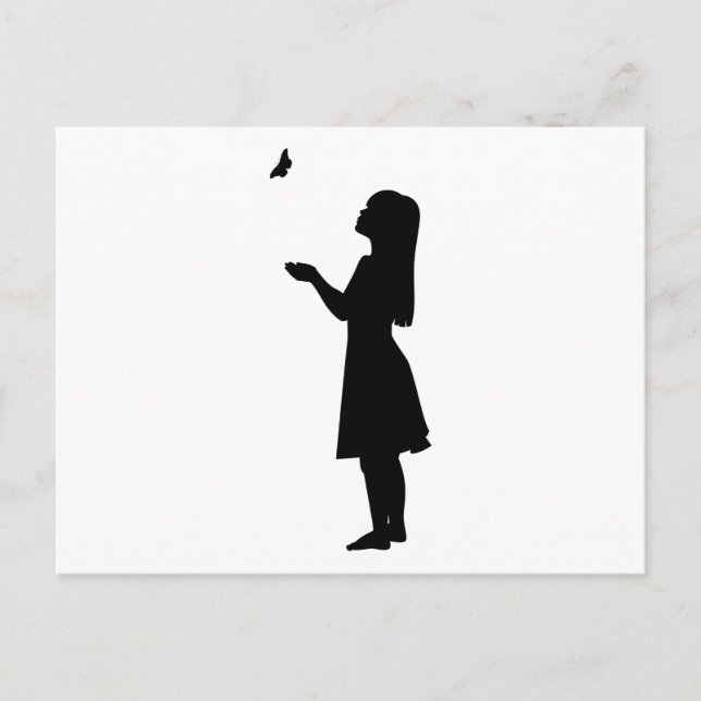 Little Girl And Butterfly Silhouette Child Nature Postcard (Front)