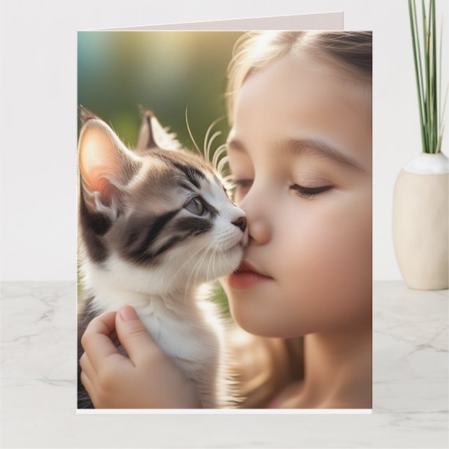 Little girl and cat birthday greeting card  (Front)
