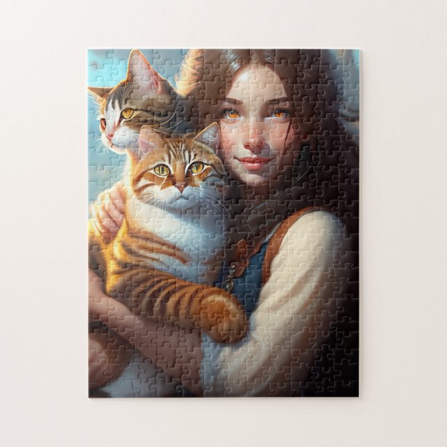 LITTLE GIRL AND CATS ART CAT JIGSAW PUZZLE (Vertical)