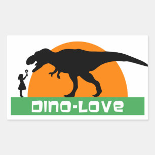 Little girl and dinosaur rectangular sticker