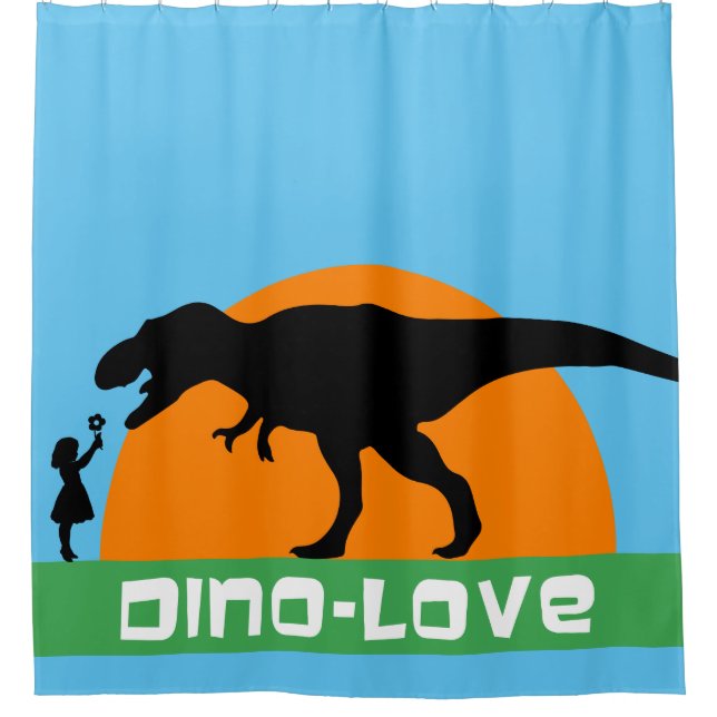 Little girl and dinosaur shower curtain (Front)