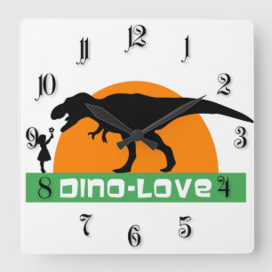 Little girl and dinosaur square wall clock