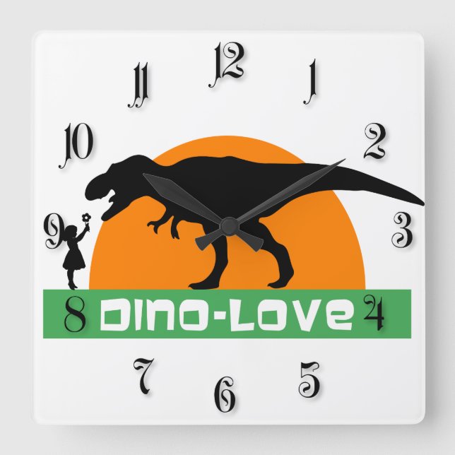 Little girl and dinosaur square wall clock (Front)