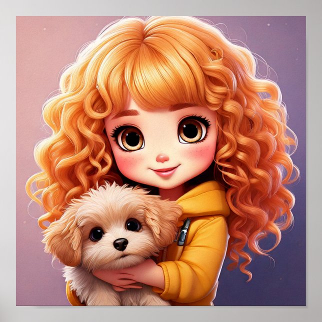 Little Girl and dog; Chibi art ,  Poster (Front)