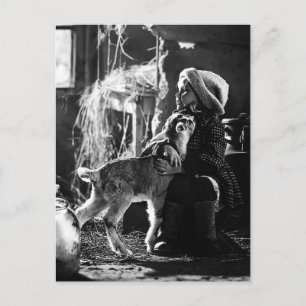 Little girl and goat postcard