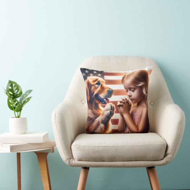 Little Girl and Golden Retriever Praying Cushion (Chair)