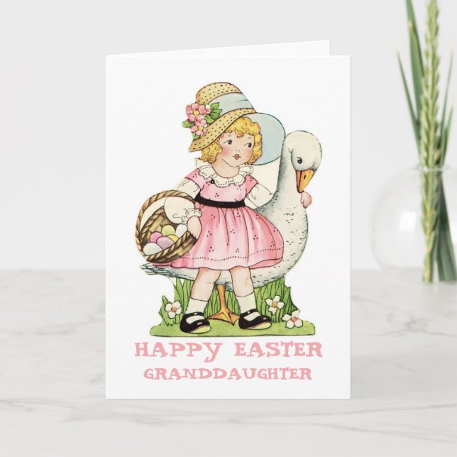 Little Girl and Goose Happy Easter Granddaughter Holiday Card (Front)