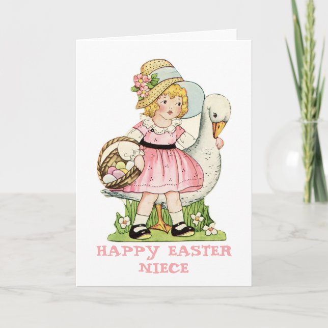 Little Girl and Goose Happy Easter Niece Card (Front)