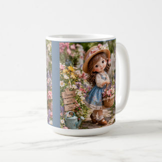 Little girl and her flower garden coffee mug