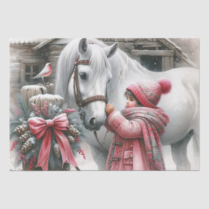 Little Girl and her Horse Rustic Christmas Tissue Paper