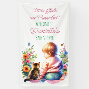 Little Girl and Kitten Watercolor Baby Shower Banner