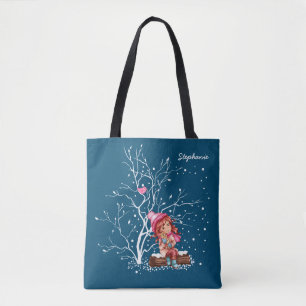 Little Girl and Kitty. Custom Name Christmas Gift  Tote Bag