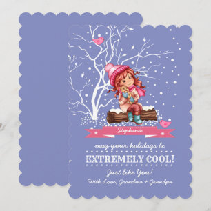 Little Girl and Kitty   Custom Name  Holiday Card