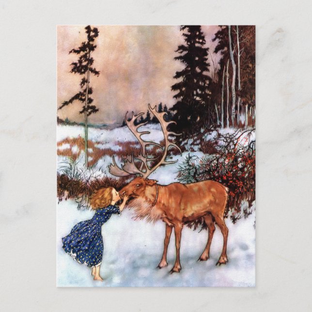 Little Girl and Moose Postcard (Front)