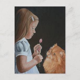 Little Girl and Persian Cat Art Postcard