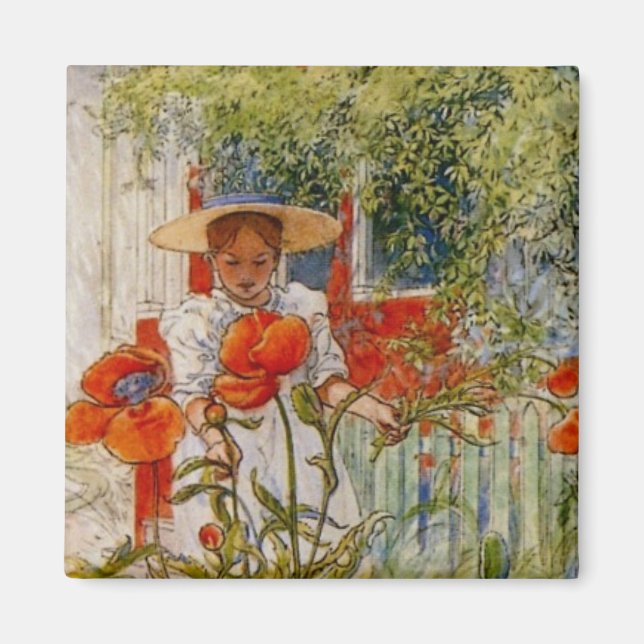 Little Girl and Red Poppies Magnet (Front)
