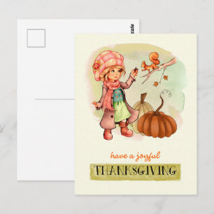 Little Girl and Squirrel Thanksgiving Postcards