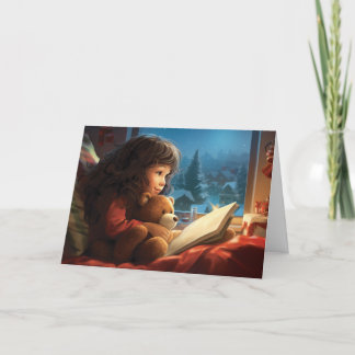Little Girl and Teddy Bear Christmas Card