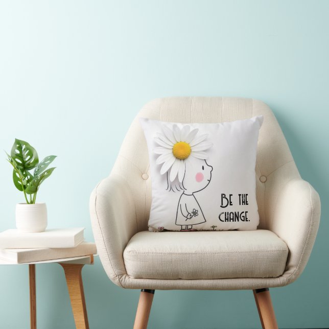 Little Girl and White Daisy With Quote Cushion (Chair)