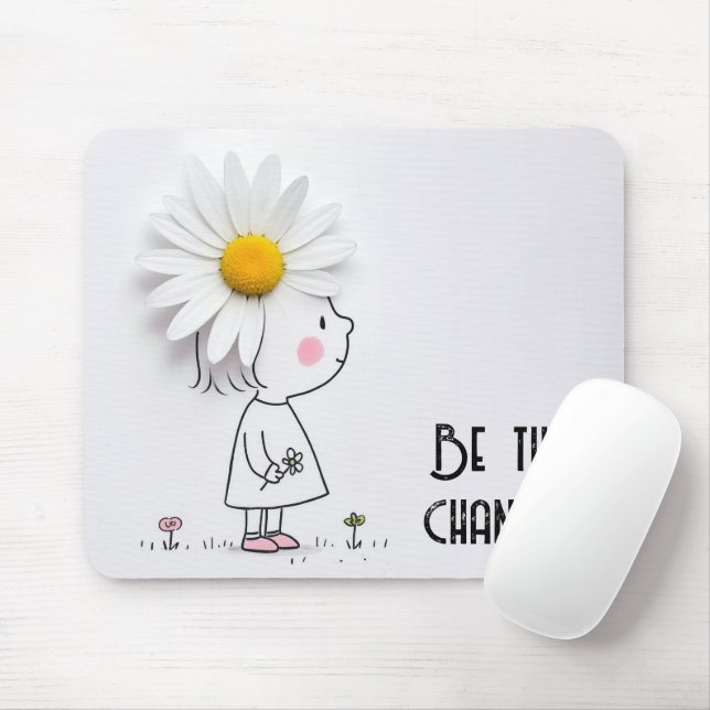 Little Girl and White Daisy With Quote Mouse Mat (With Mouse)