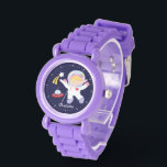 Little Girl Astronaut Personalised Watch<br><div class="desc">This fun watch features a sweet vector illustration of a girl astronaut,  a shooting star,  and a spaceship on a dark blue background and can be personalised with your child's name,  monogram,  initial,  or any text of your choice for a perfect custom gift.</div>