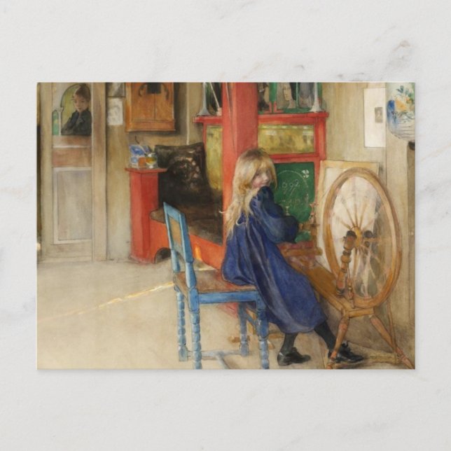 Little Girl at Spinning Wheel Postcard (Front)