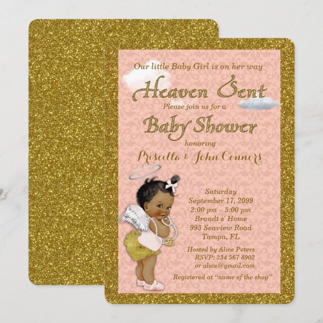 Little Girl Baby Shower Invitation,pink, gold Invitation (Front/Back)