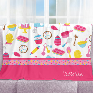 Little Girl Baker Pink Cooking Pattern Chef Kid Fleece Blanket
