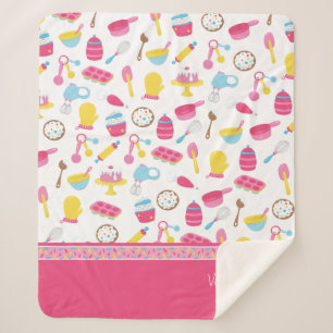 Little Girl Baker Pink Cooking Pattern Chef Kid Sherpa Blanket
