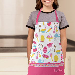 Little Girl Baker Pink Cooking Pattern Kid Chef Apron