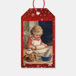 Little Girl Baking Christmas Cookies Gift Tags