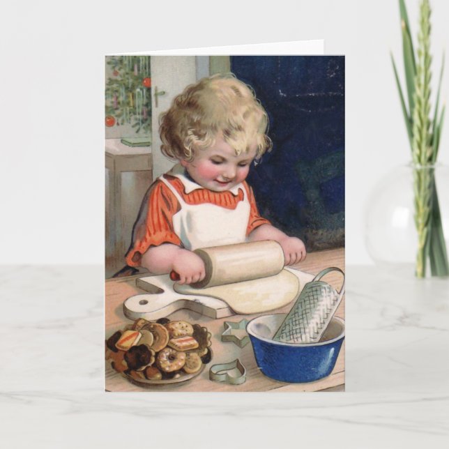 Little Girl Baking Cookies Card (Front)