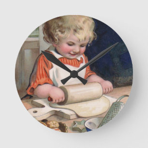 Little Girl Baking Cookies Round Clock