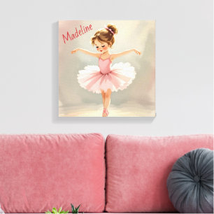 Little Girl Ballerina in Pink Tutu Personalized Canvas Print