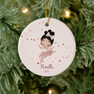 Little Girl Ballerina with Bow, Rose Gold Ceramic Tree Decoration