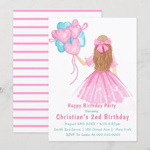 Little Girl Balloons 2nd Birthday Invitations 
