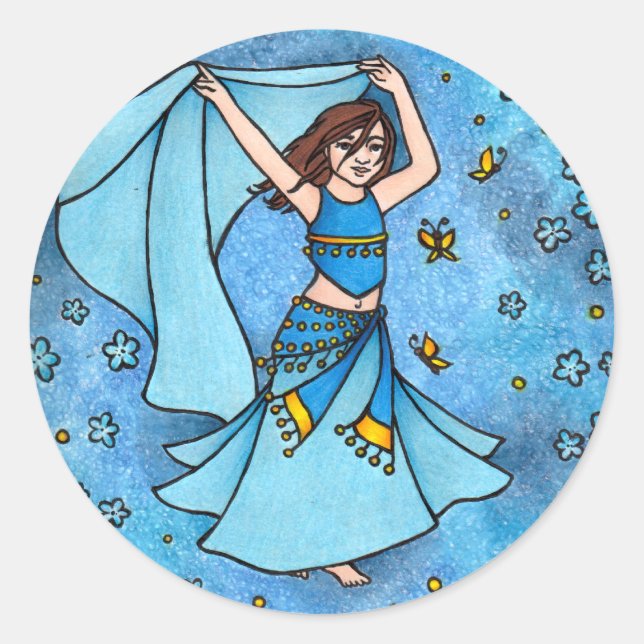 Little Girl Belly Dancer Blue Classic Round Sticker (Front)