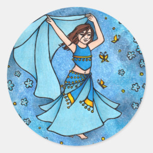 Little Girl Belly Dancer Blue Classic Round Sticker