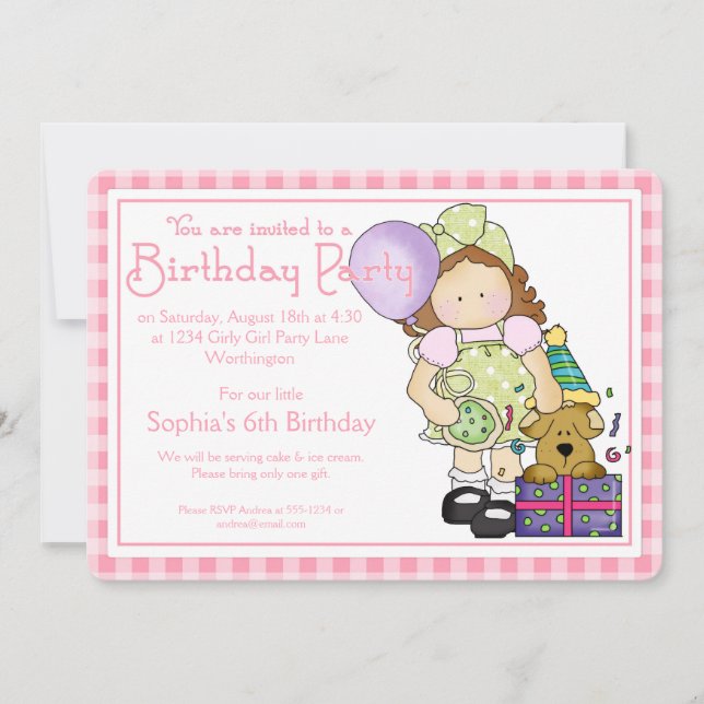 Little Girl Birthday Party Invite Country Girl d9 (Front)