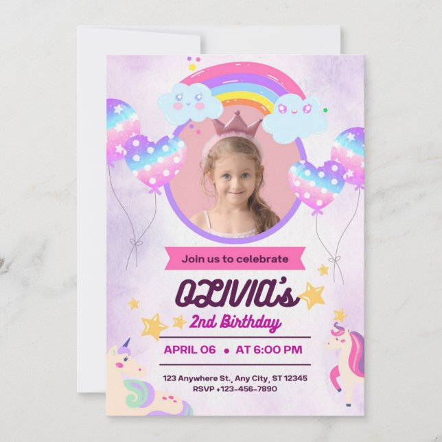  Little Girl Birthday Unicorn Party  Invitation (Front)