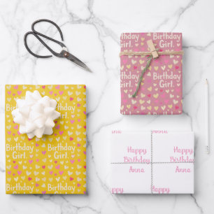 Little Girl Birthday Wrapping Paper Sheet