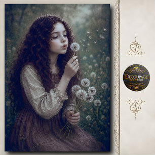 Little Girl Blowing Dandelion Decoupage Tissue Paper