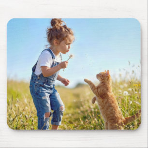 Little Girl Blowing Dandelion Seeds Mouse Mat