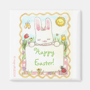 Little girl bunny with sign magnet