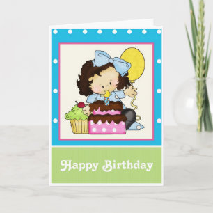 Little Girl Cake Customise Happy Birthday Card 1